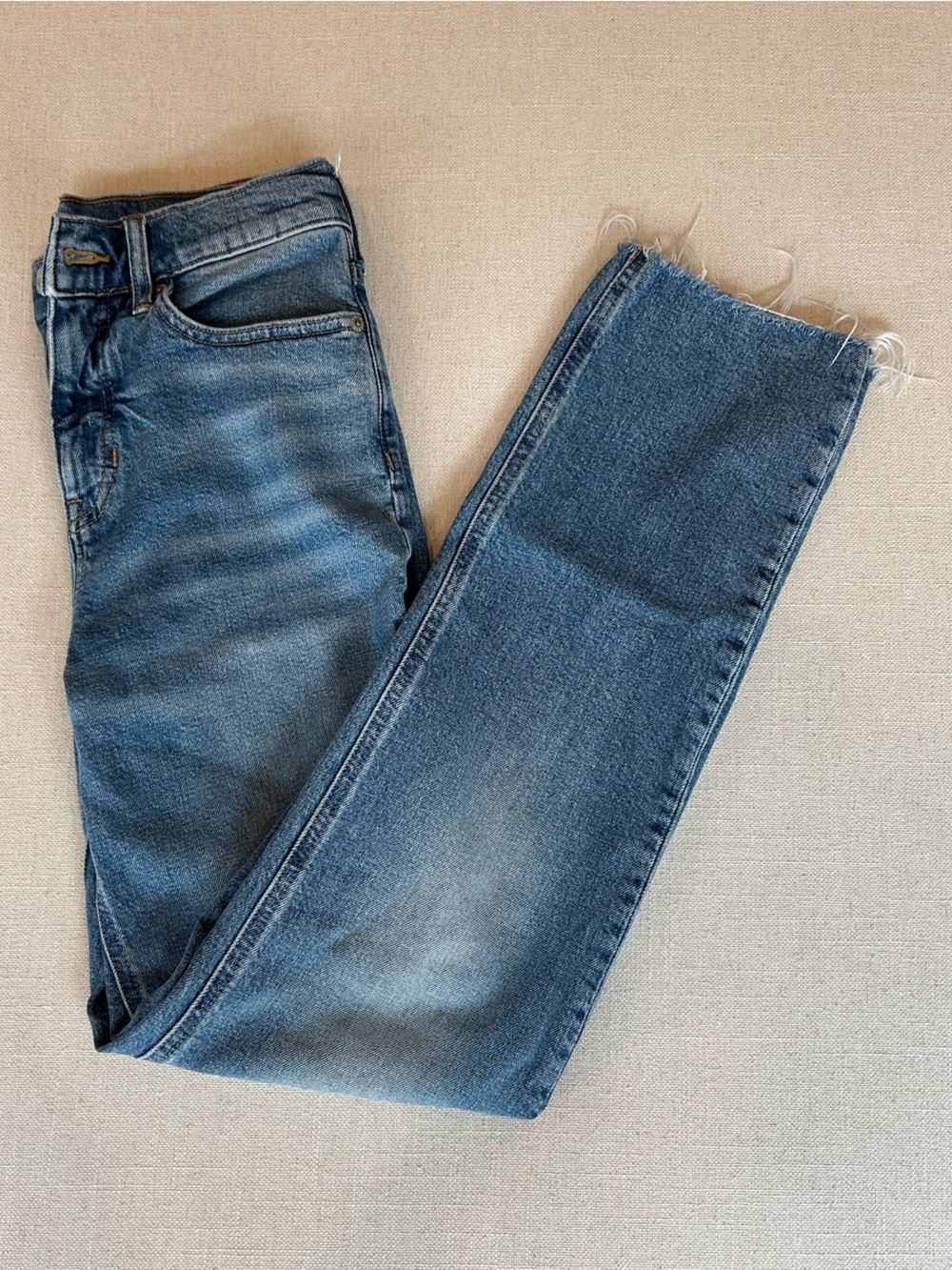 J. Crew Raw Hem Blue Straight- leg Jeans